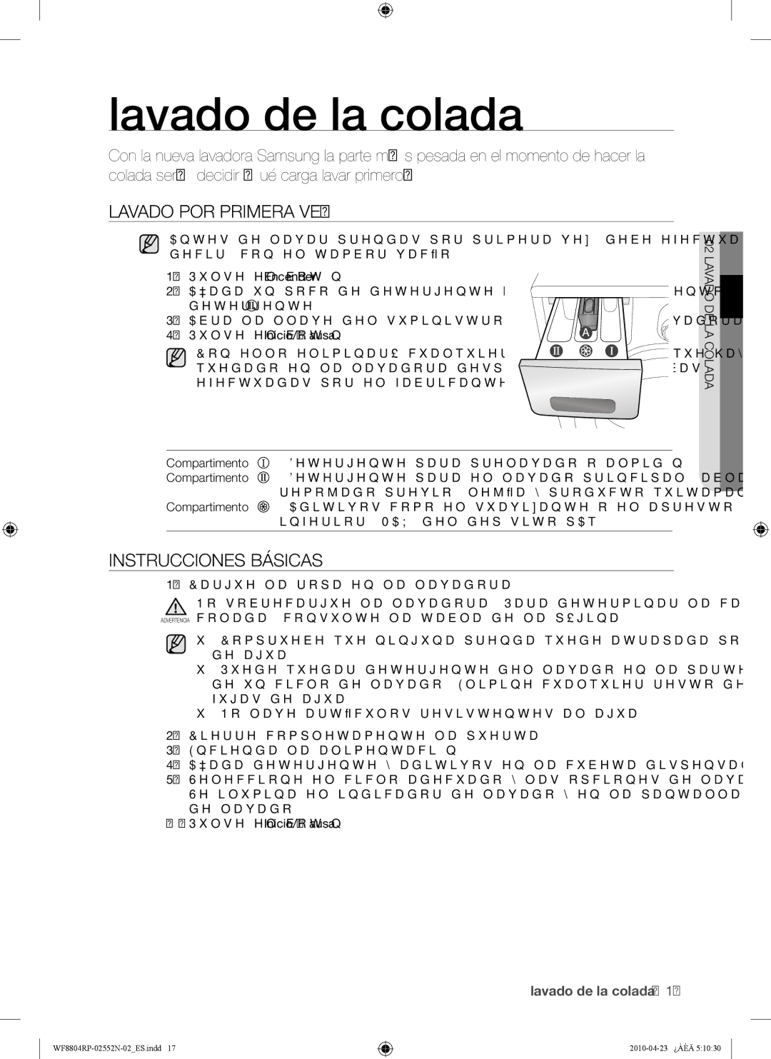 Samsung WF8802RPW/XEC manual Lavado de la colada, Lavado POR Primera VEZ, Instrucciones Básicas 