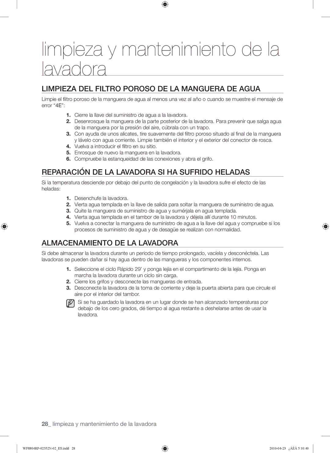 Samsung WF8802RPW/XEC Limpieza DEL Filtro Poroso DE LA Manguera DE Agua, Reparación DE LA Lavadora SI HA Sufrido Heladas 