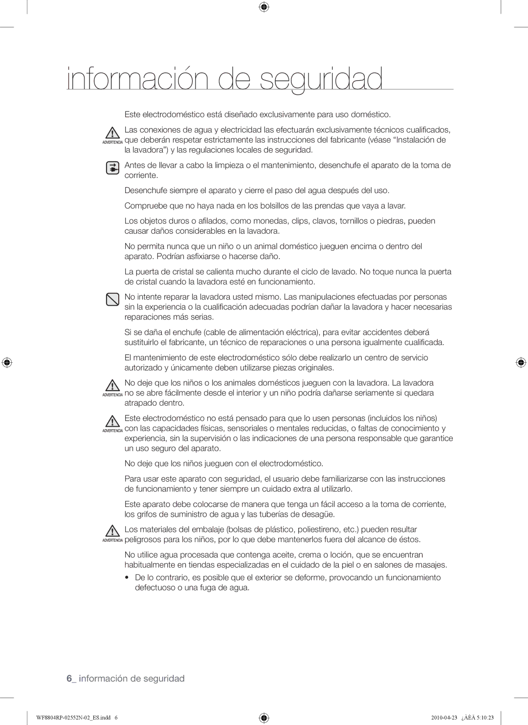 Samsung WF8802RPW/XEC manual Información de seguridad 