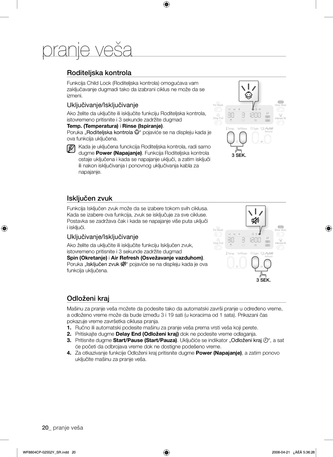 Samsung WF8804CPG/YLE manual Sek 