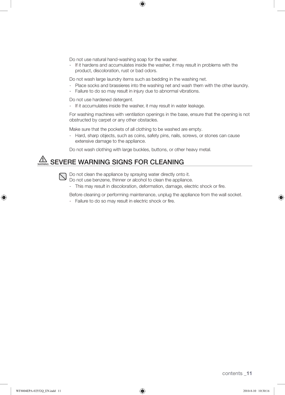 Samsung WF8804EPA1/XEE manual Contents 