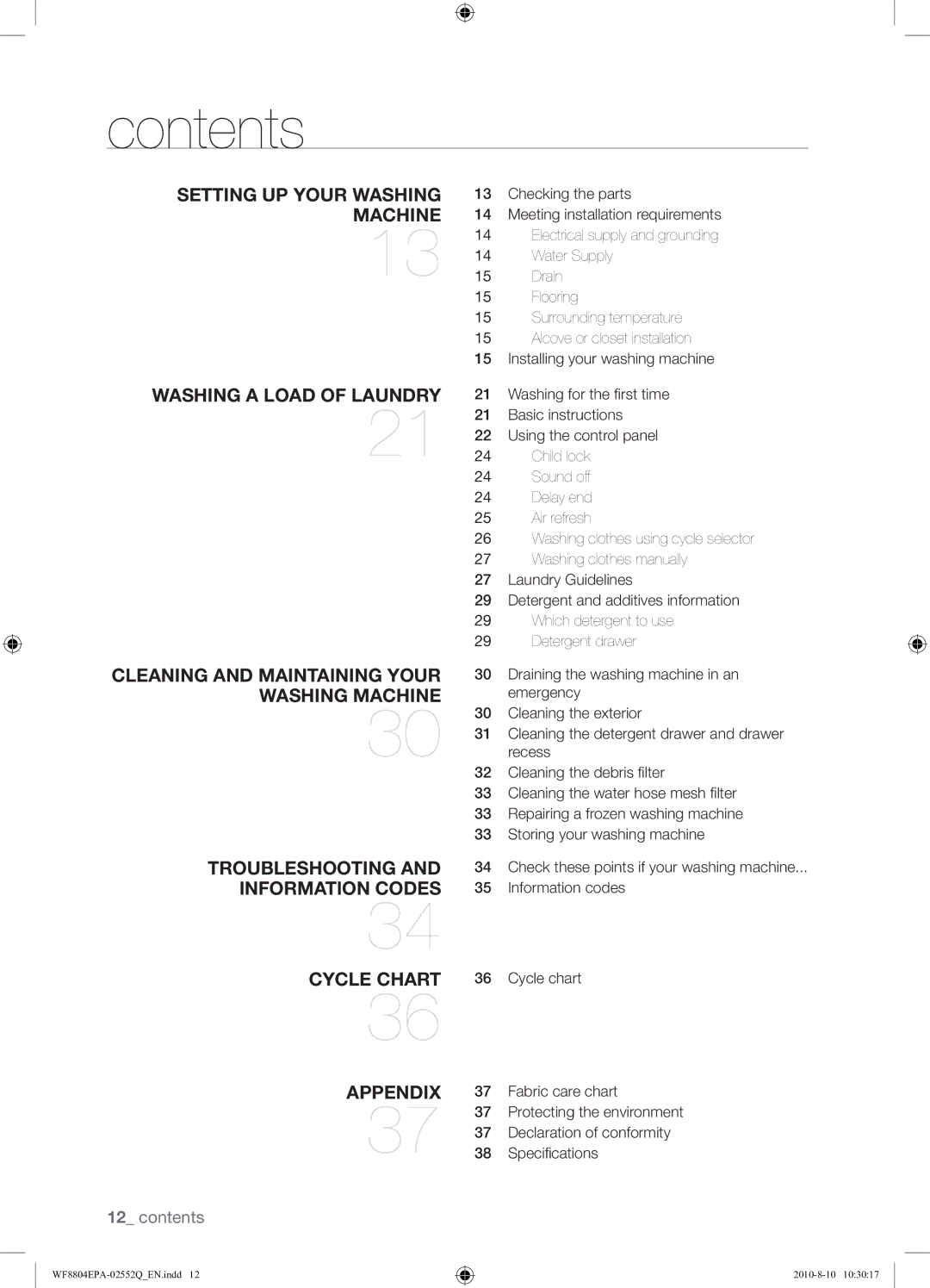 Samsung WF8804EPA1/XEE manual Contents 