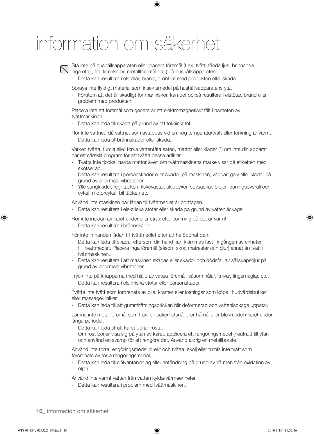 Samsung WF8804EPA1/XEE manual Information om säkerhet 