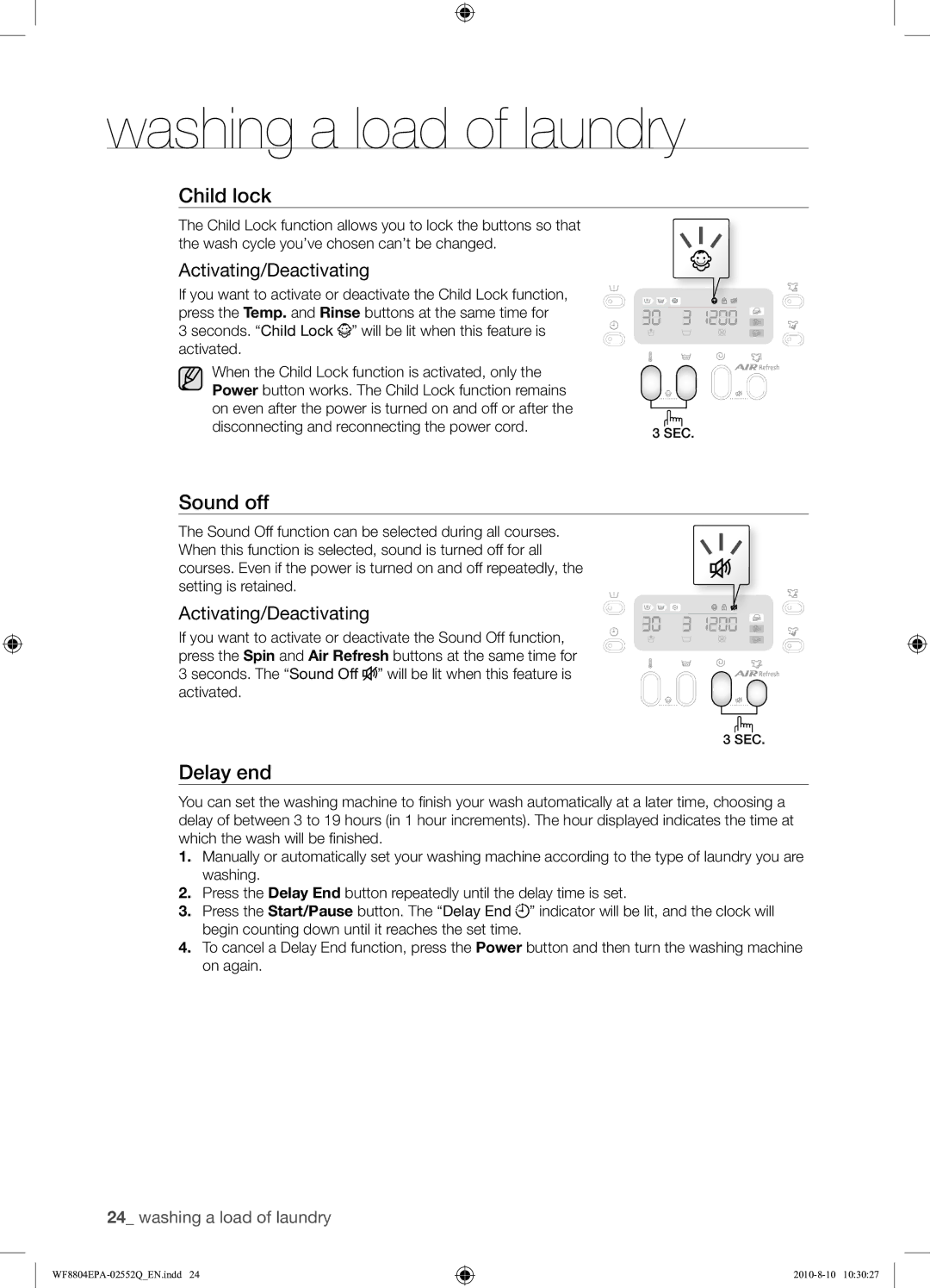 Samsung WF8804EPA1/XEE manual Sound off, Activating/Deactivating 