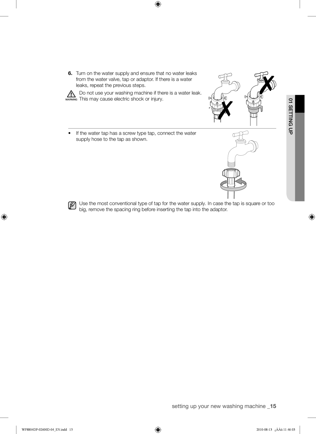 Samsung WF8804HPA1/XEH, WF8804HPA/XEH manual Setting up your new washing machine 