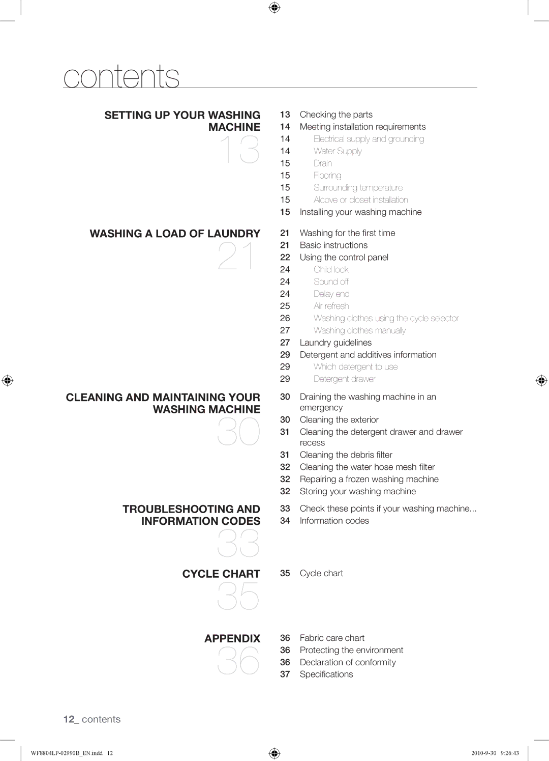 Samsung WF8804LPV/XEH manual Contents 