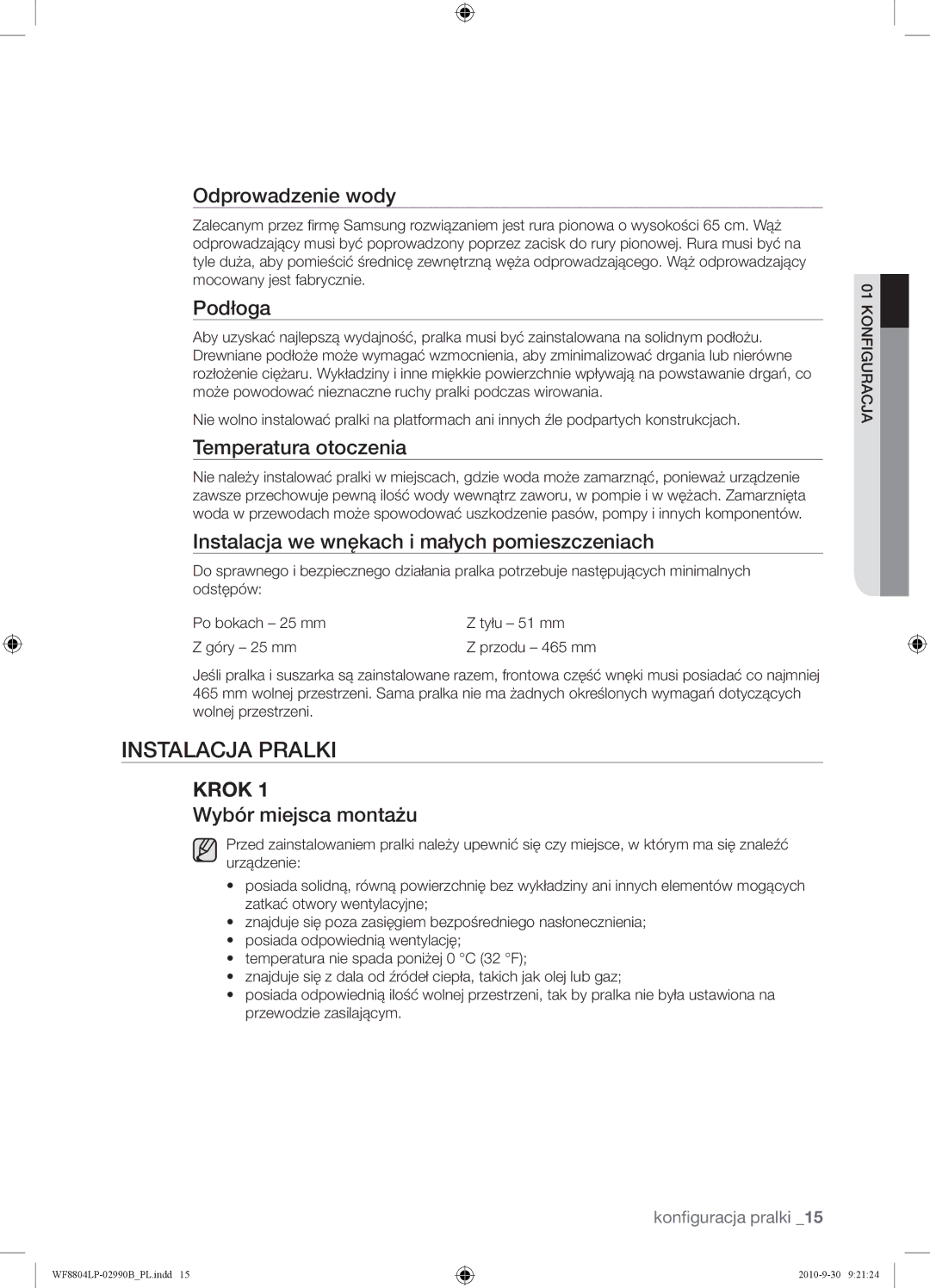 Samsung WF8804LPV/XEH manual Instalacja Pralki 