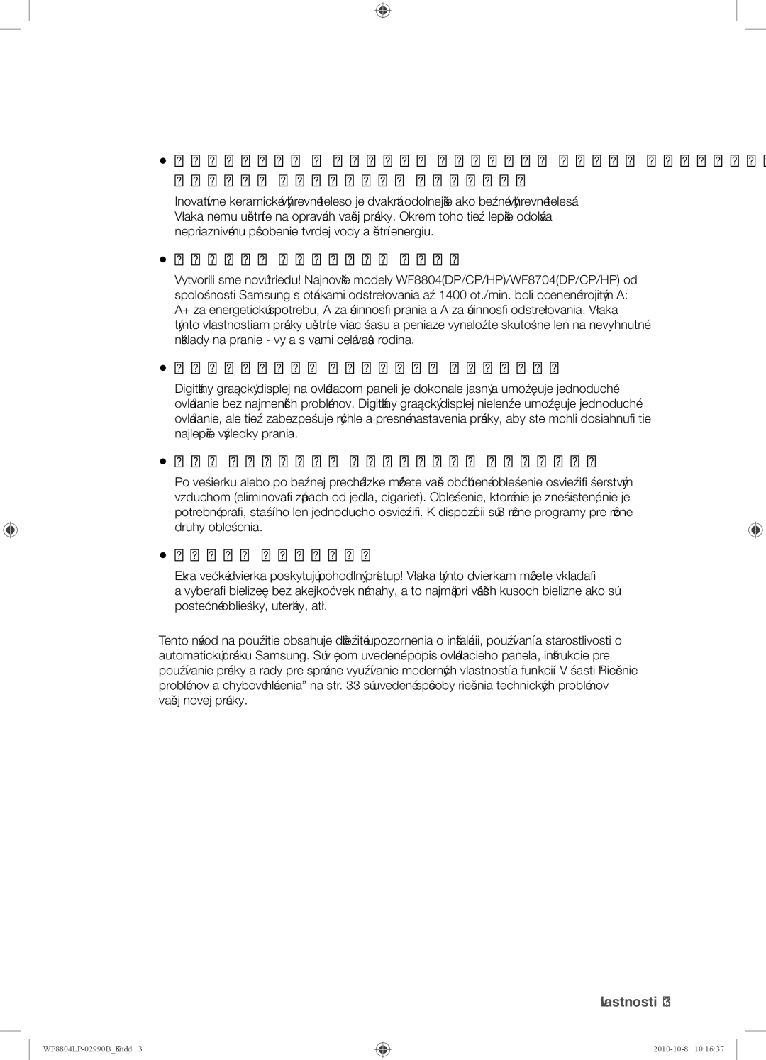 Samsung WF8804LPV/XEH manual Digitálny grafický displej, Veľké dvierka 