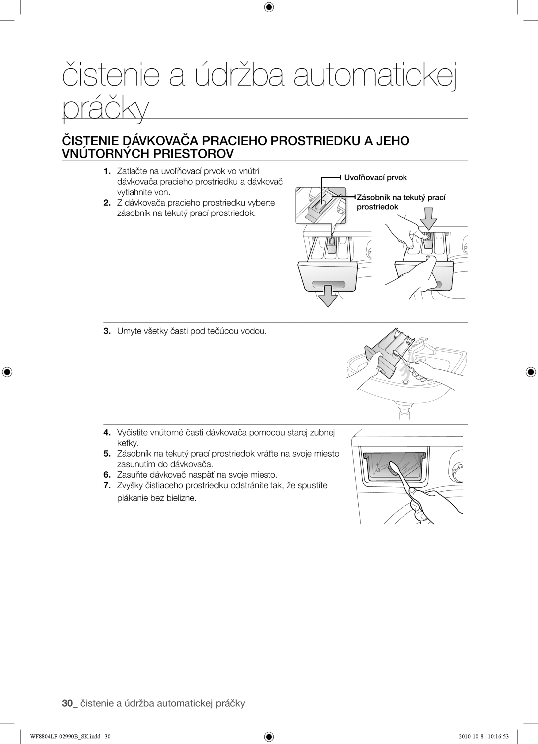 Samsung WF8804LPV/XEH manual 30 čistenie a údržba automatickej práčky 