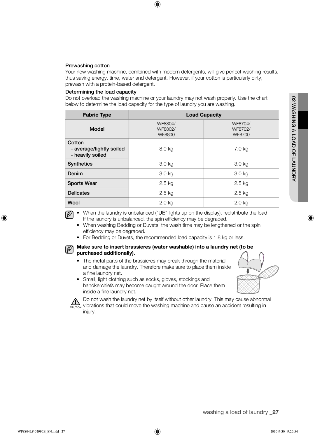 Samsung WF8804LPV/XEH manual Model, Fine laundry net 