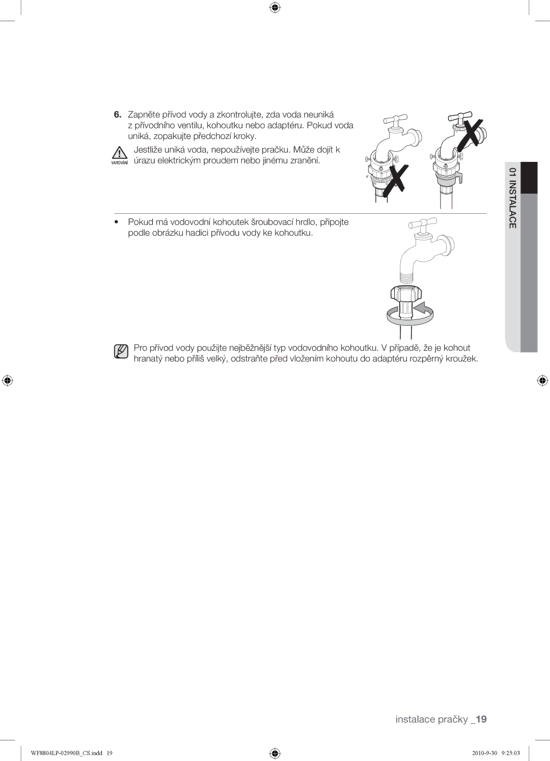 Samsung WF8804LPV/XEH manual Instalace pračky 