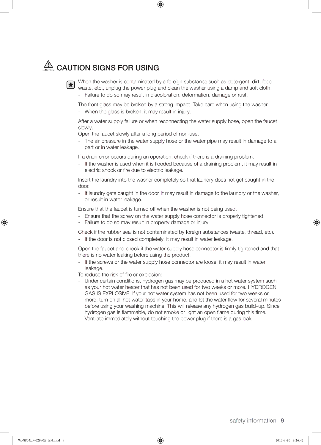 Samsung WF8804LPV/XEH manual Safety information 