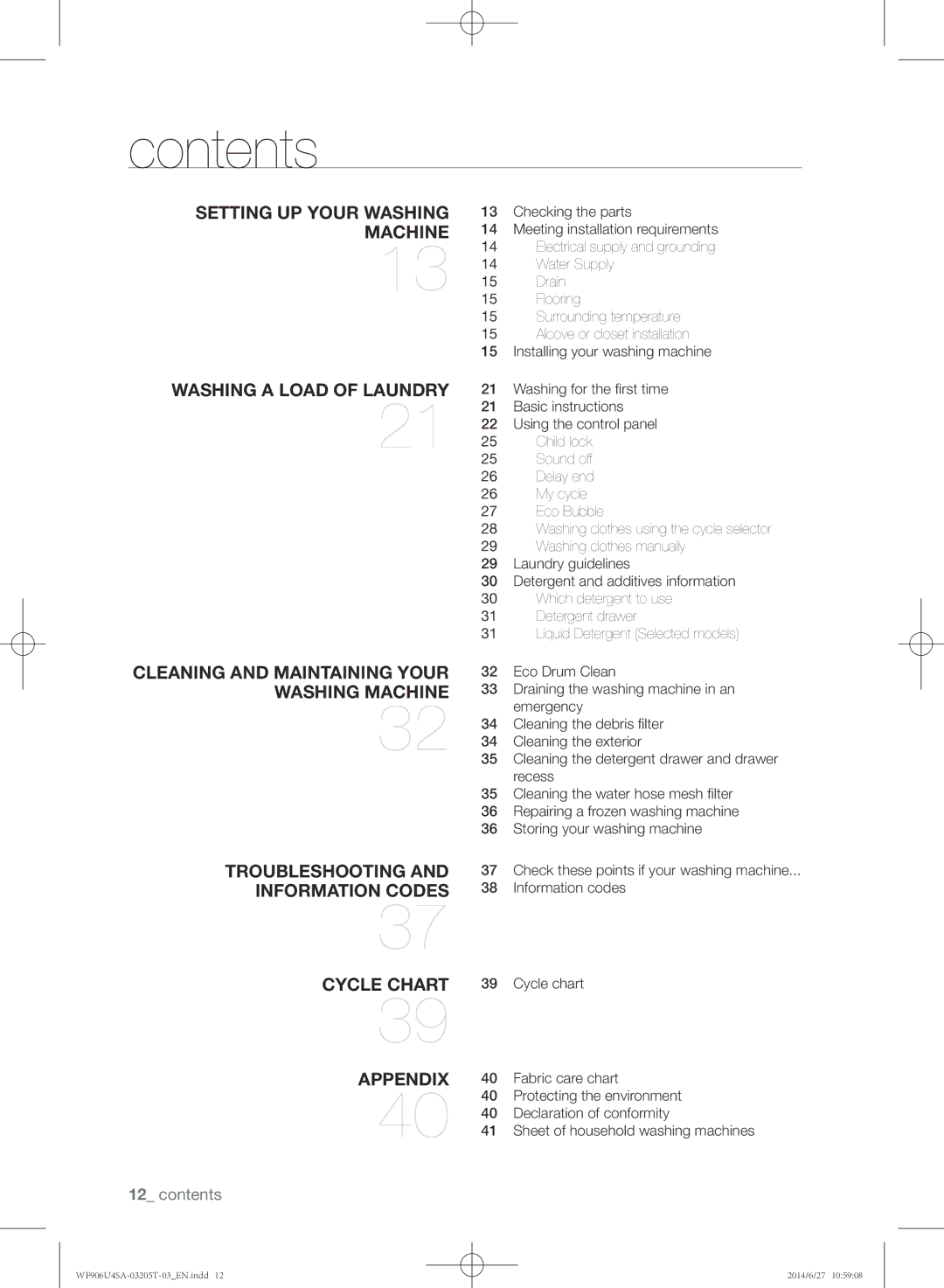 Samsung WF906U4SAGD/SG manual Contents 