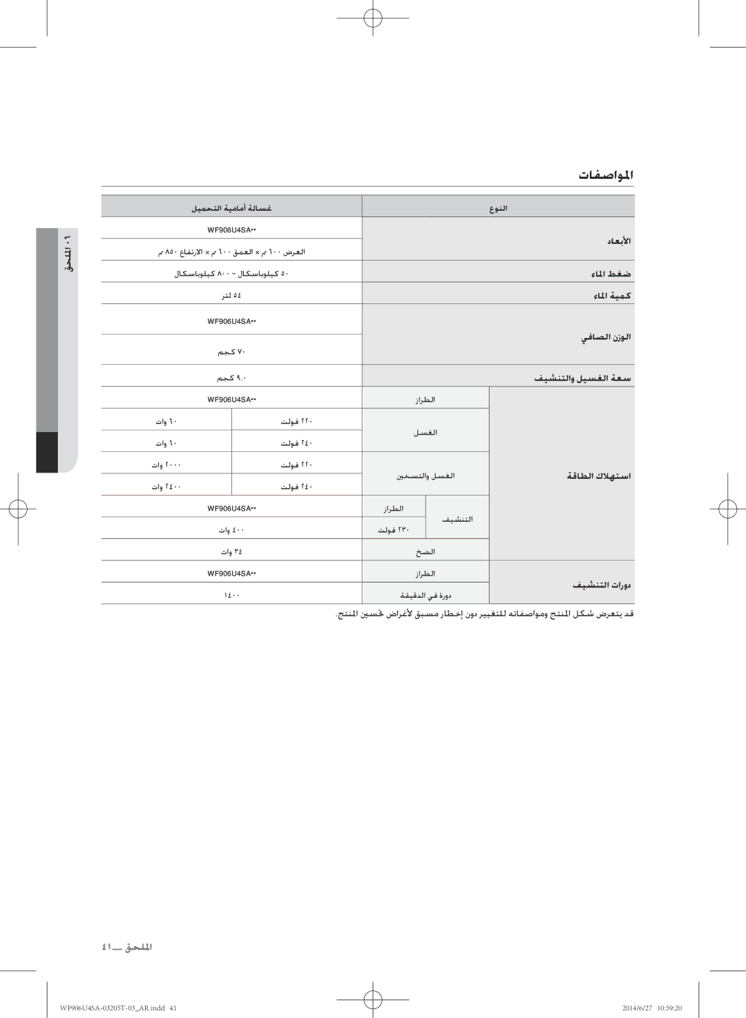 Samsung WF906U4SAGD/SG manual تافصاولم 