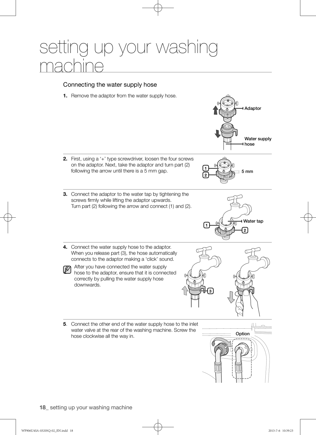 Samsung WF906U4SAWQ/KJ manual Remove the adaptor from the water supply hose 