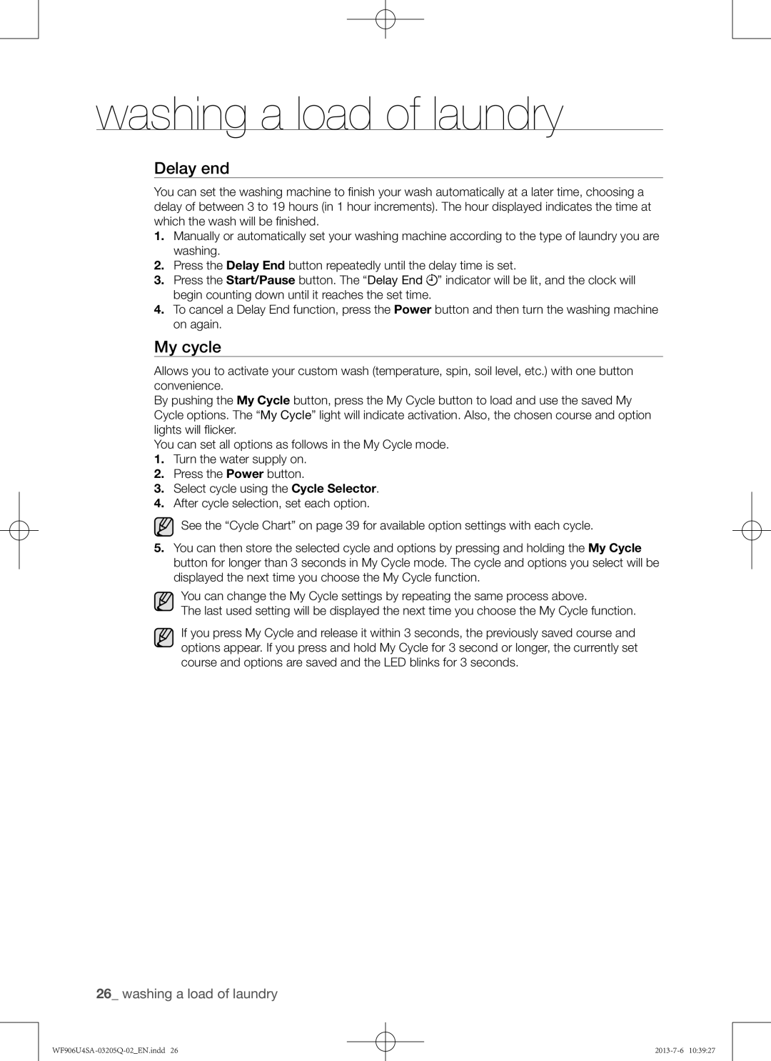 Samsung WF906U4SAWQ/KJ manual Delay end, My cycle 