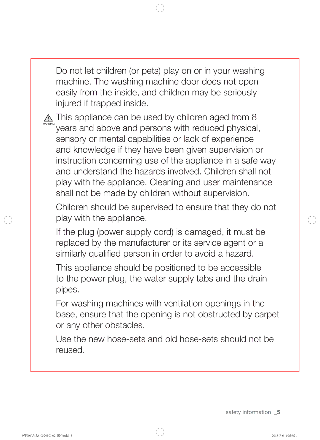 Samsung WF906U4SAWQ/KJ manual Safety information 