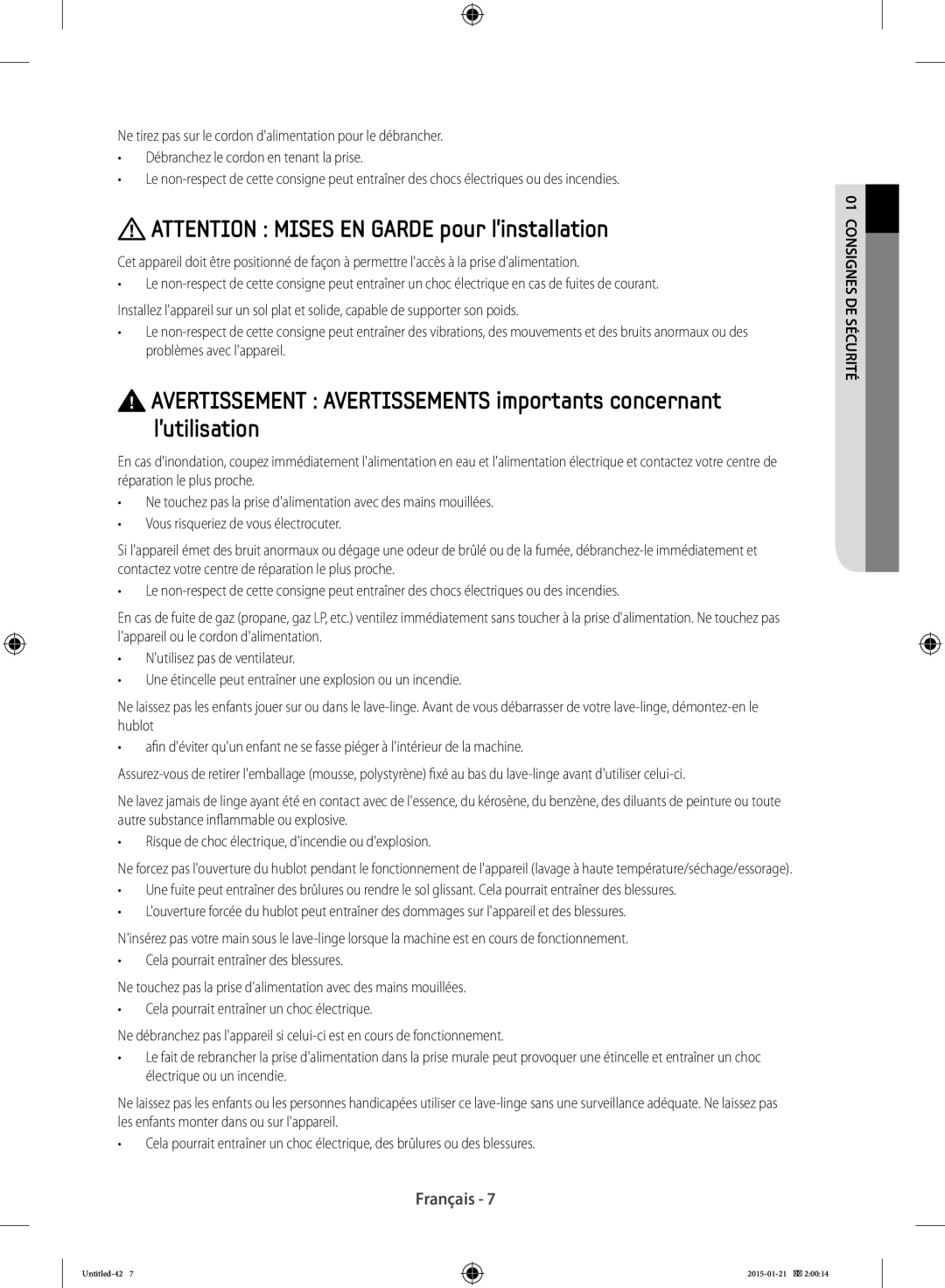 Samsung WF90F5E0W2W/EF manual Français 