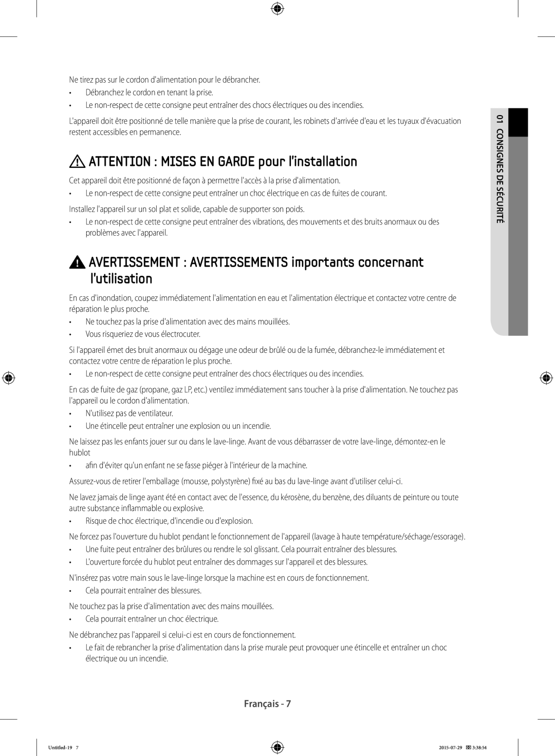 Samsung WF90F5E5U4W/EF, WF90F5E3U4W/EF, WF90F5EBU4W/EF manual Français 