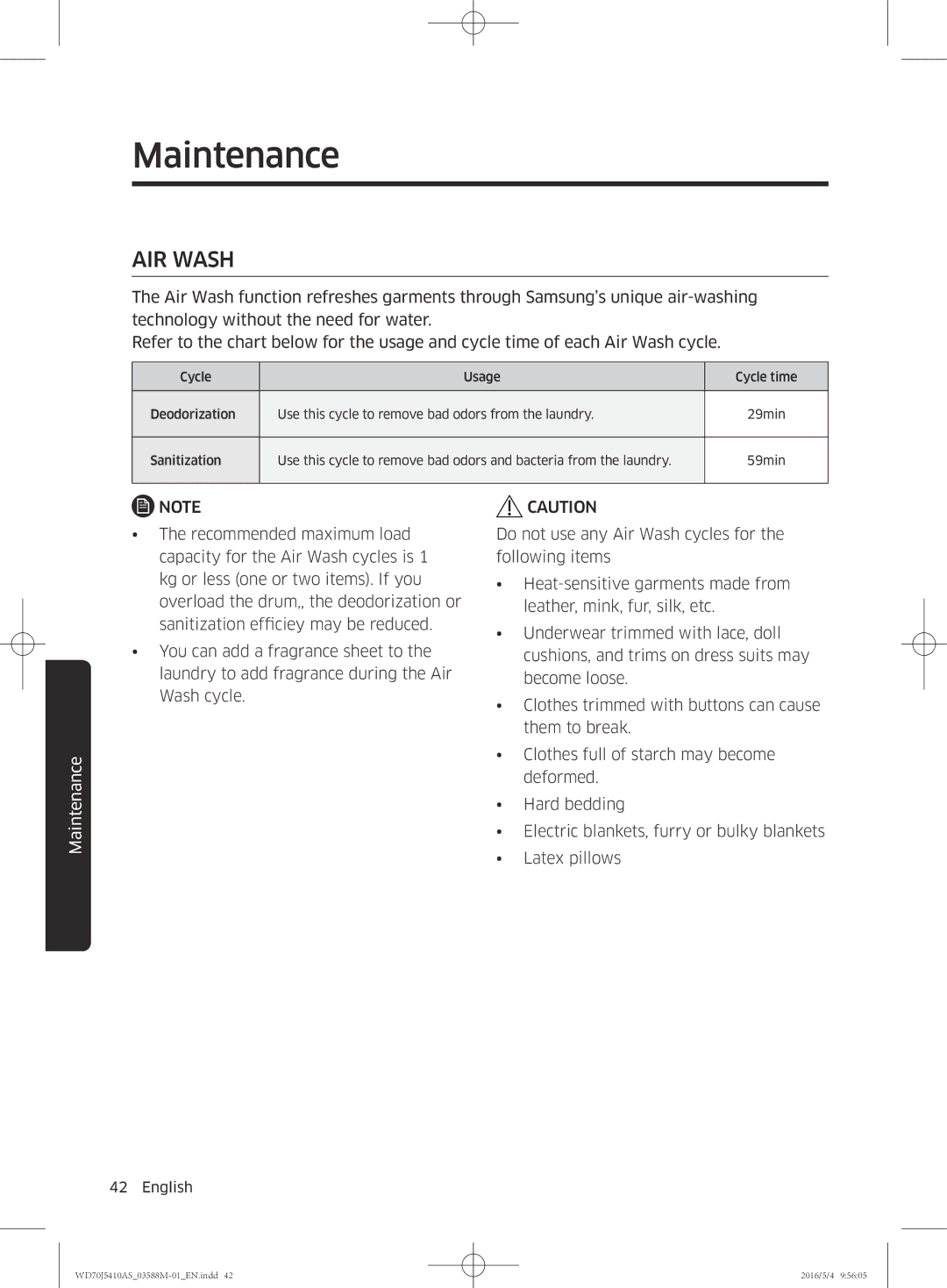 Samsung WF90F5EBP4W/EG manual AIR Wash 