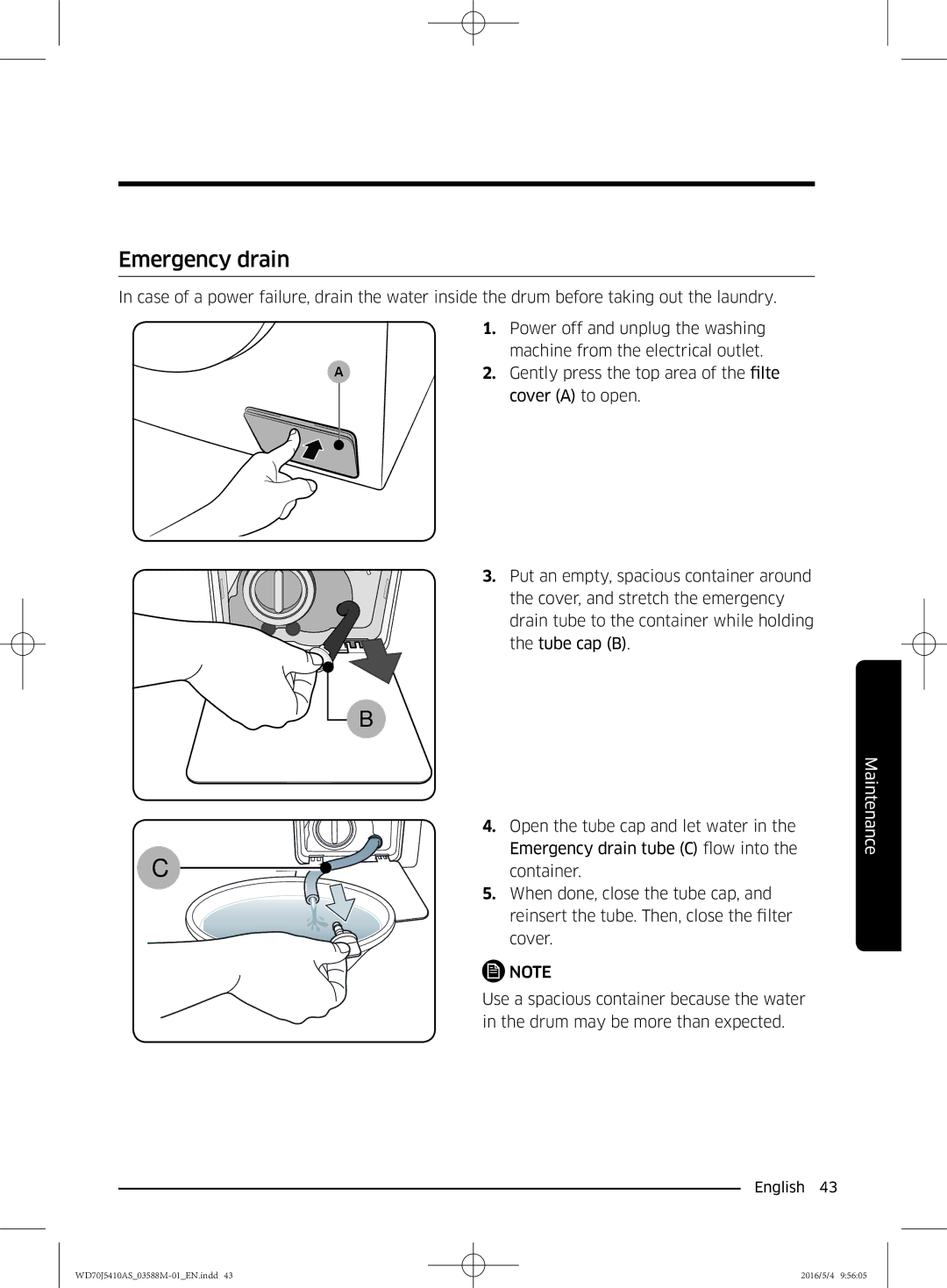 Samsung WF90F5EBP4W/EG manual Emergency drain 