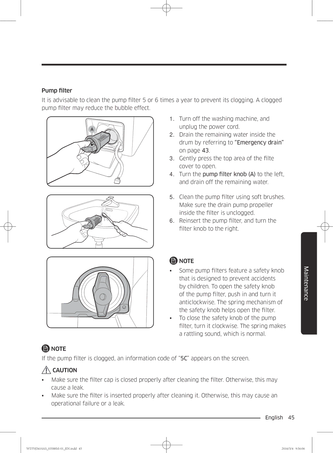 Samsung WF90F5EBP4W/EG manual Maintenance 