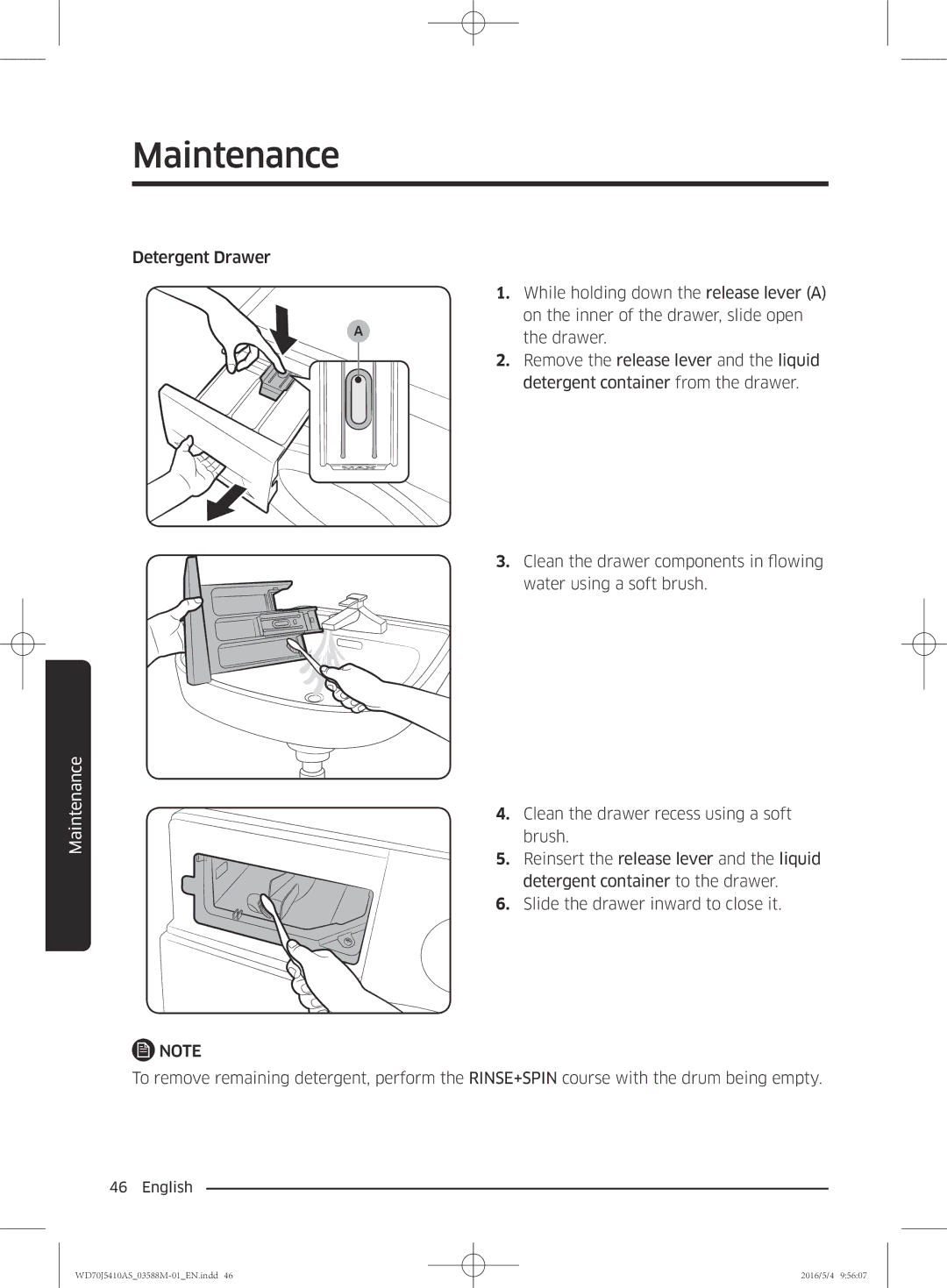 Samsung WF90F5EBP4W/EG manual Maintenance 