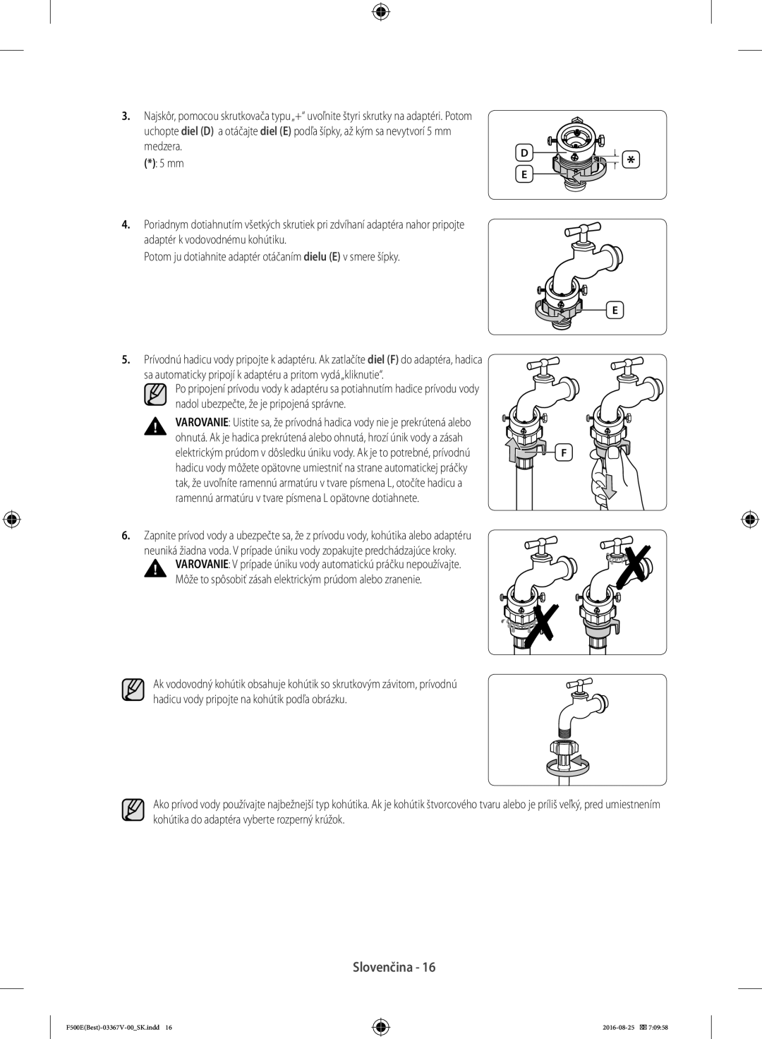 Samsung WF90F5EBU4W/ZE, WF90F5E3U4W/ZE manual Sa automaticky pripojí k adaptéru a pritom vydá„kliknutie 