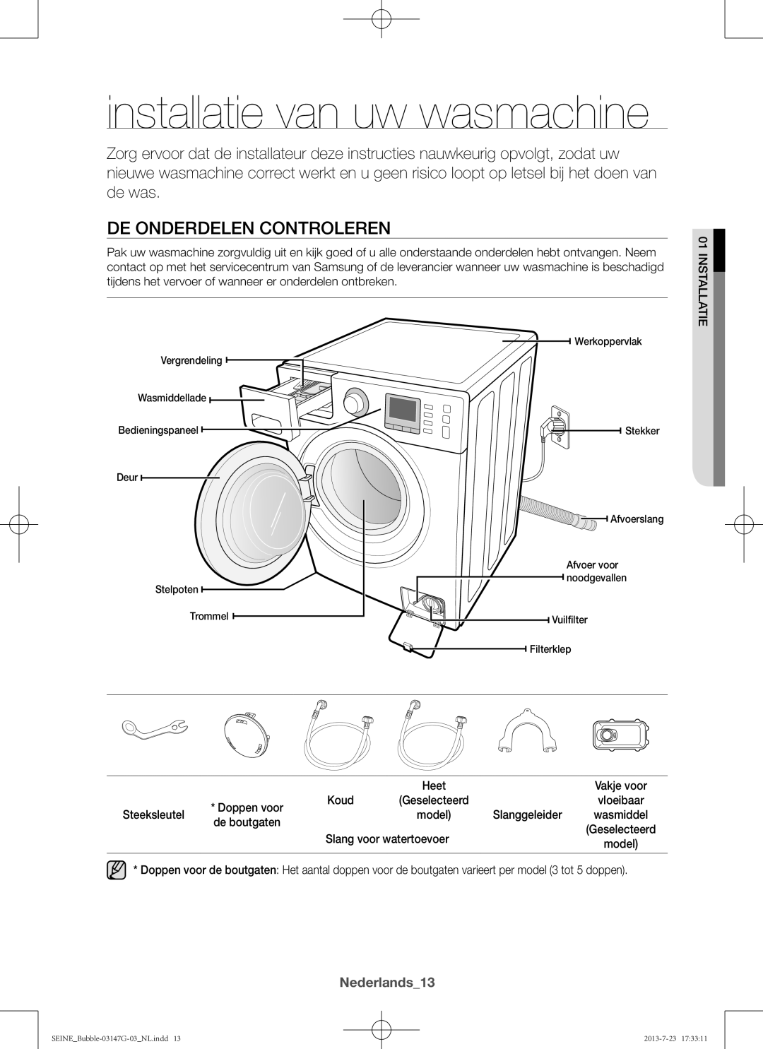 Samsung WF816P4SAWQ/EN, WF916P4SAWQ/EN manual De onderdelen controleren, Nederlands13 