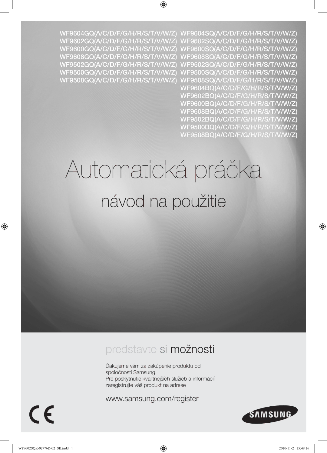 Samsung WF9602SQR/XEH manual Automatická práčka 