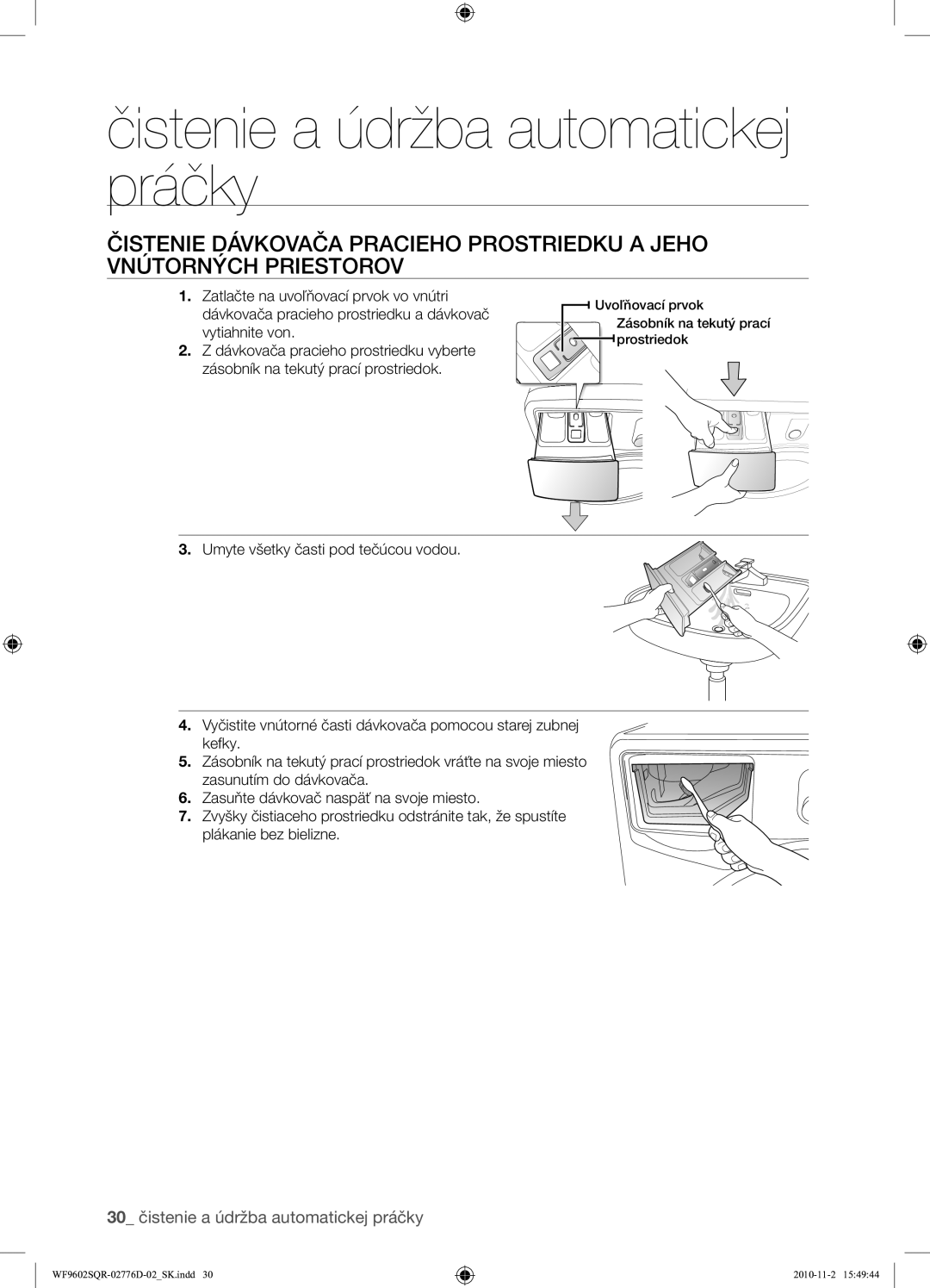 Samsung WF9602SQR/XEH manual 30 čistenie a údržba automatickej práčky 