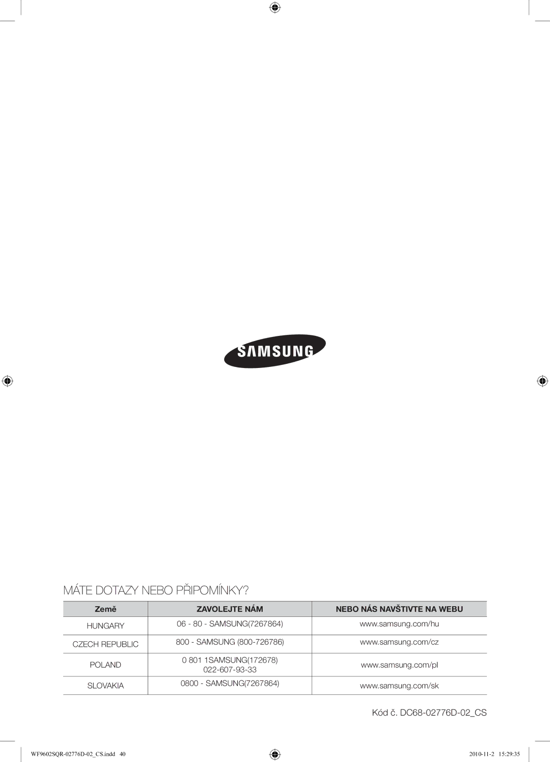 Samsung WF9602SQR/XEH manual Máte Dotazy Nebo PŘIPOMÍNKY? 