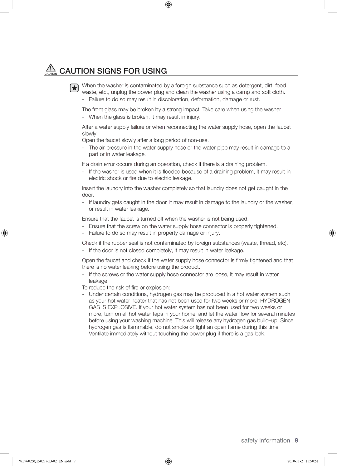 Samsung WF9602SQR/XEH manual Safety information 