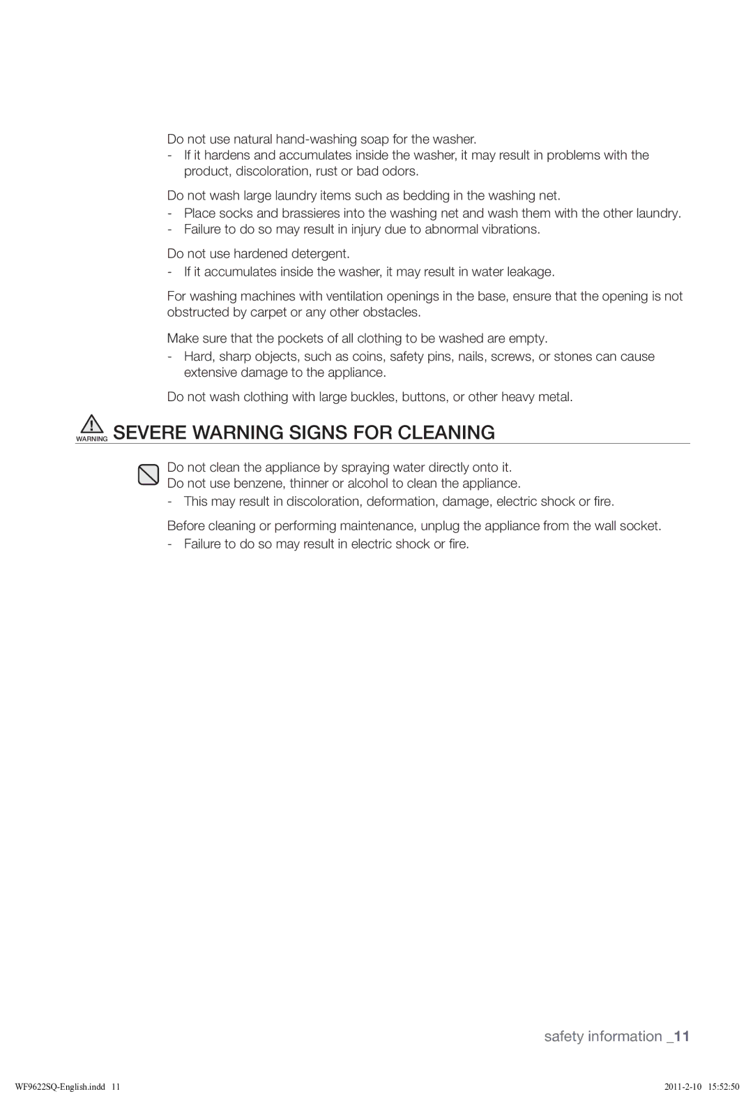 Samsung WF9622SQR/YLE manual Safety information 