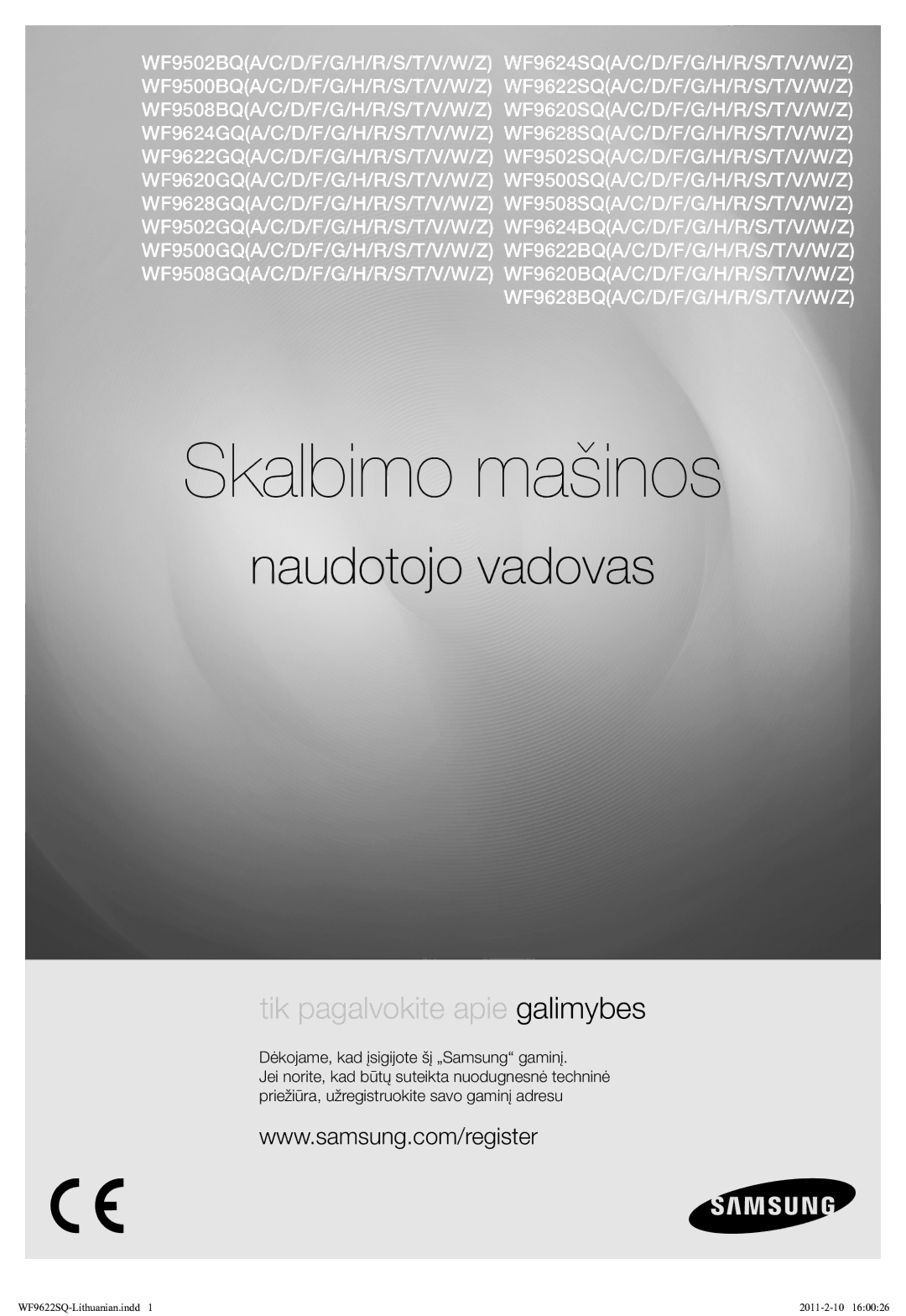 Samsung WF9622SQR/YLE manual Skalbimo mašinos, Dėkojame, kad įsigijote šį „Samsung gaminį 