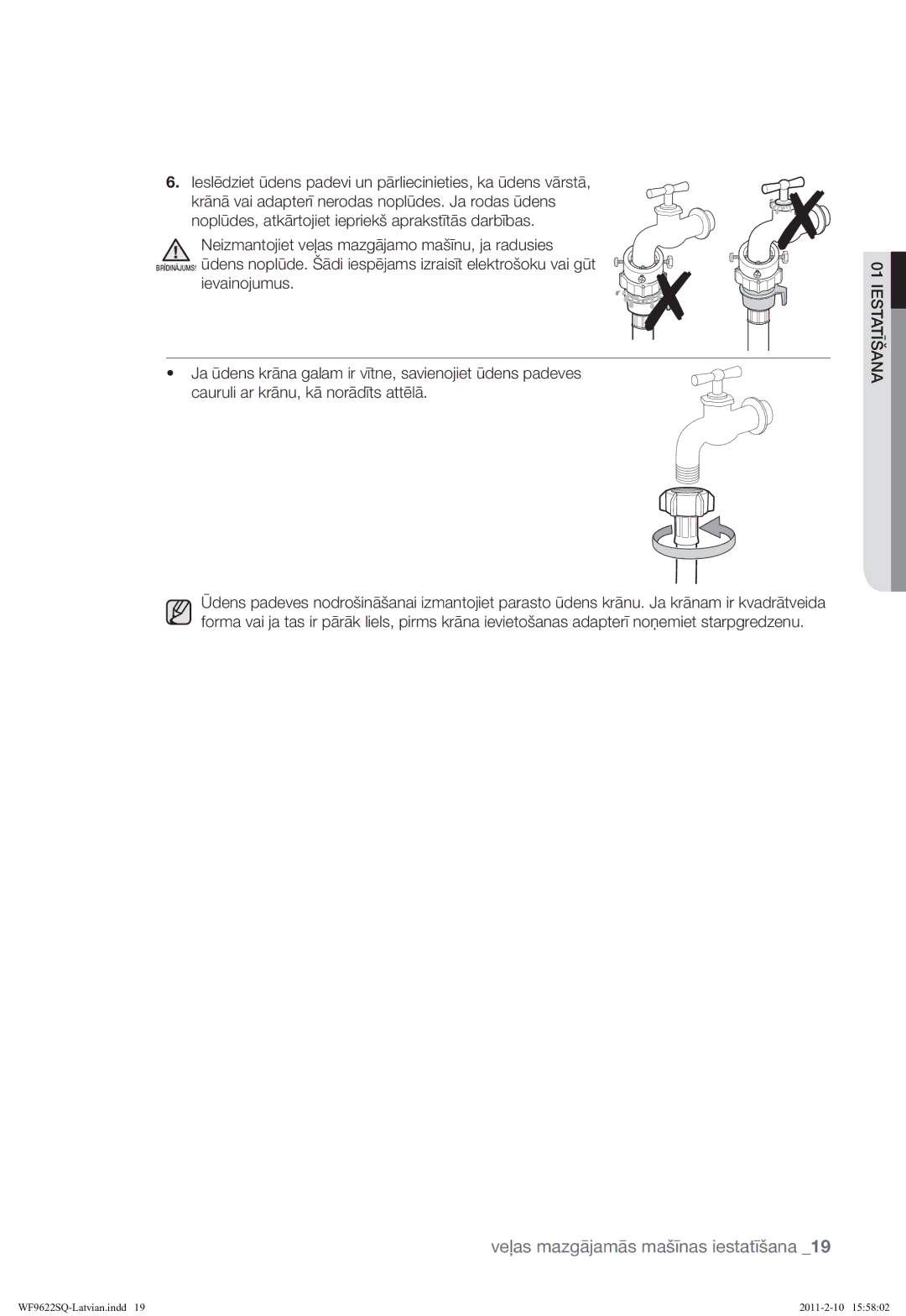 Samsung WF9622SQR/YLE manual Veļas mazgājamās mašīnas iestatīšana 