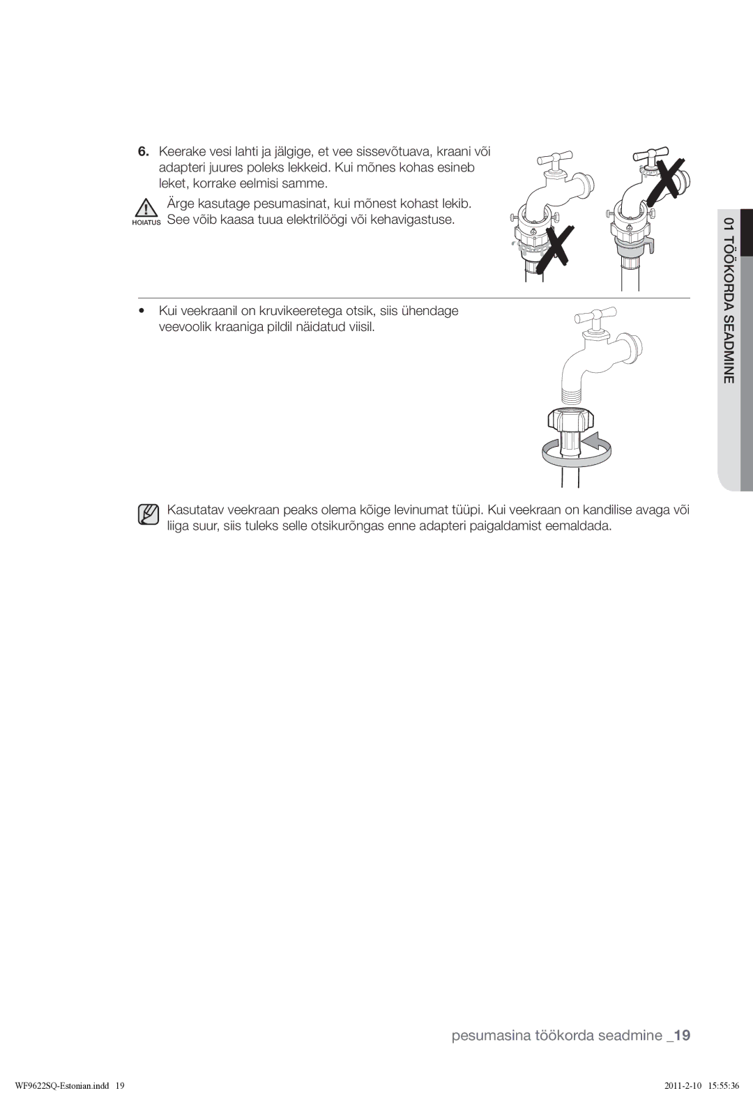 Samsung WF9622SQR/YLE manual Pesumasina töökorda seadmine 