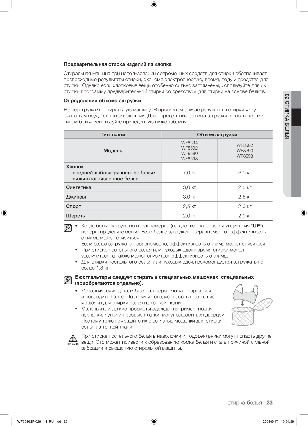 Samsung WF9592SRK/YLP, WF9700N3W/XET, WF8590SFV/YLP manual Предварительная стирка изделий из хлопка, Модель 