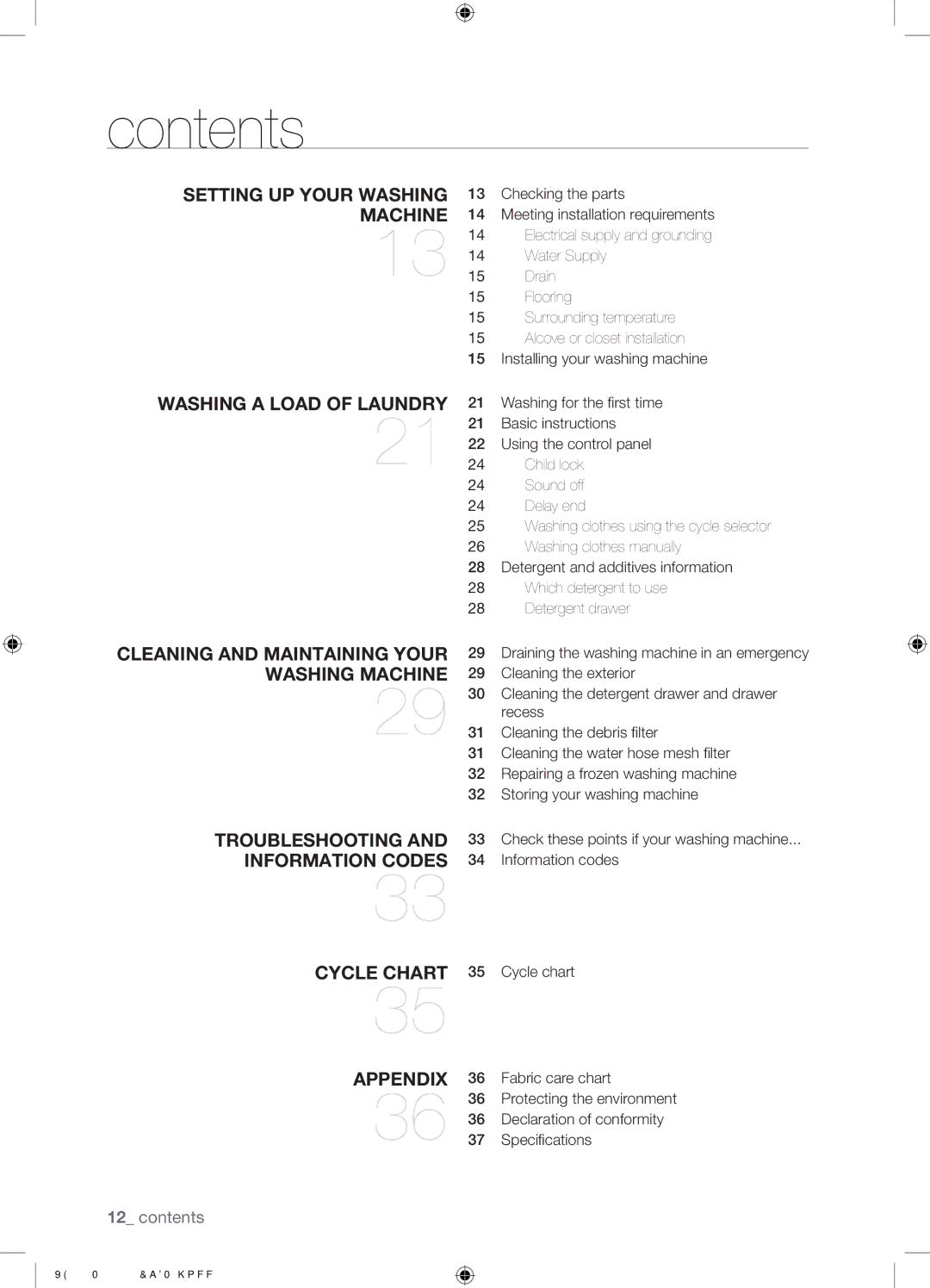 Samsung WF9702N3C/YLE manual Contents 