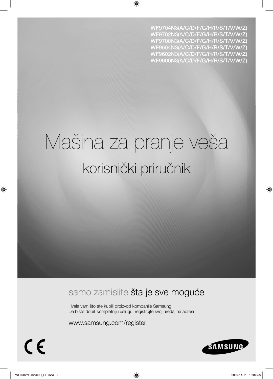 Samsung WF9702N3C/YLE manual Mašina za pranje veša 