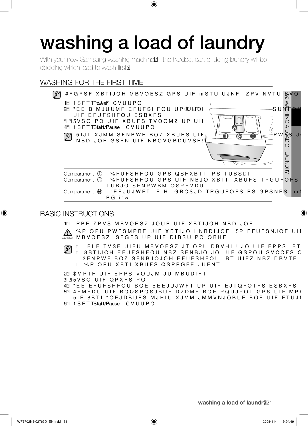 Samsung WF9702N3C/YLE manual Washing a load of laundry, Washing for the First Time, Basic Instructions 