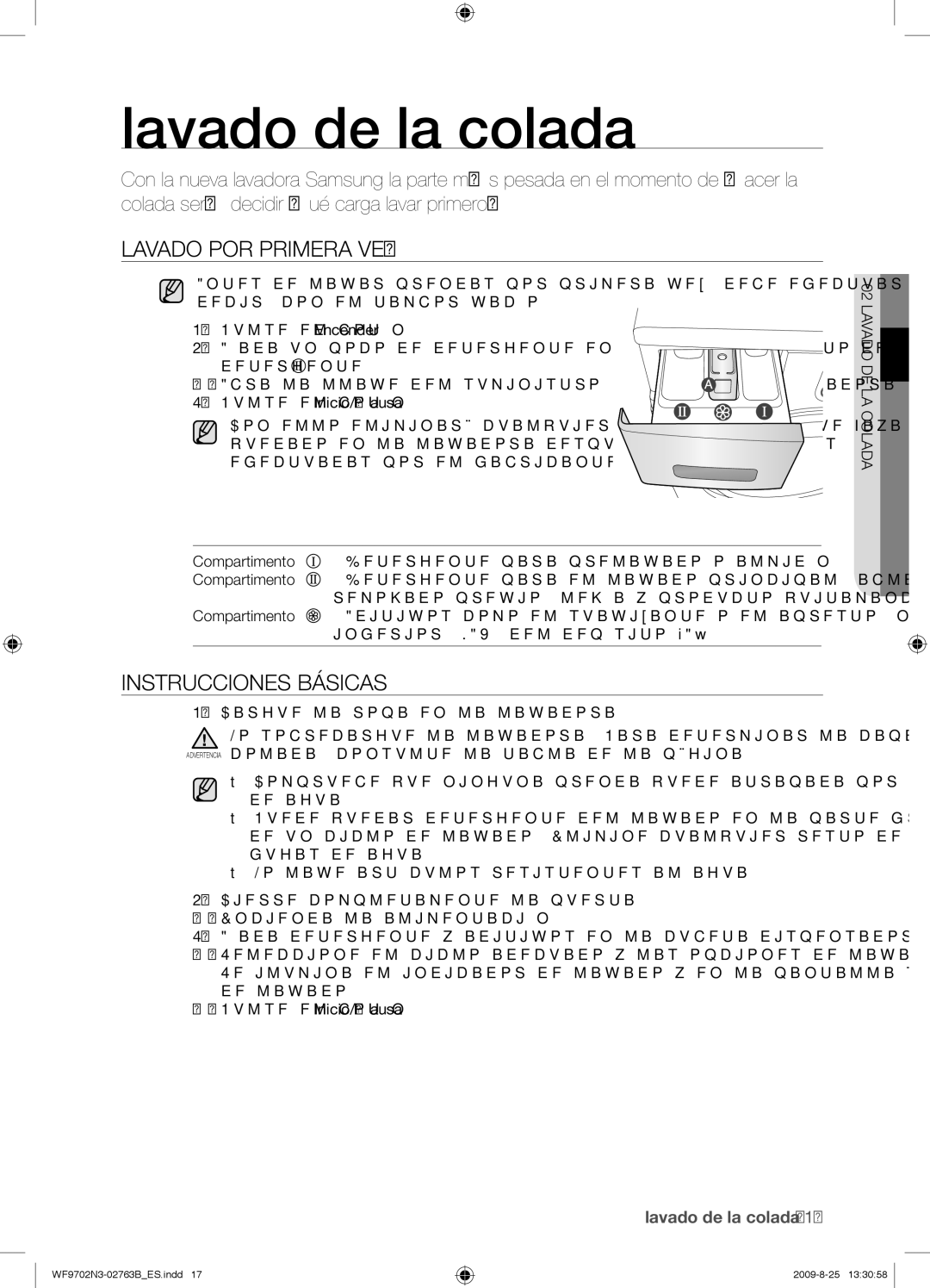 Samsung WF9702N3W/XEC manual Lavado de la colada, Lavado POR Primera VEZ, Instrucciones Básicas 