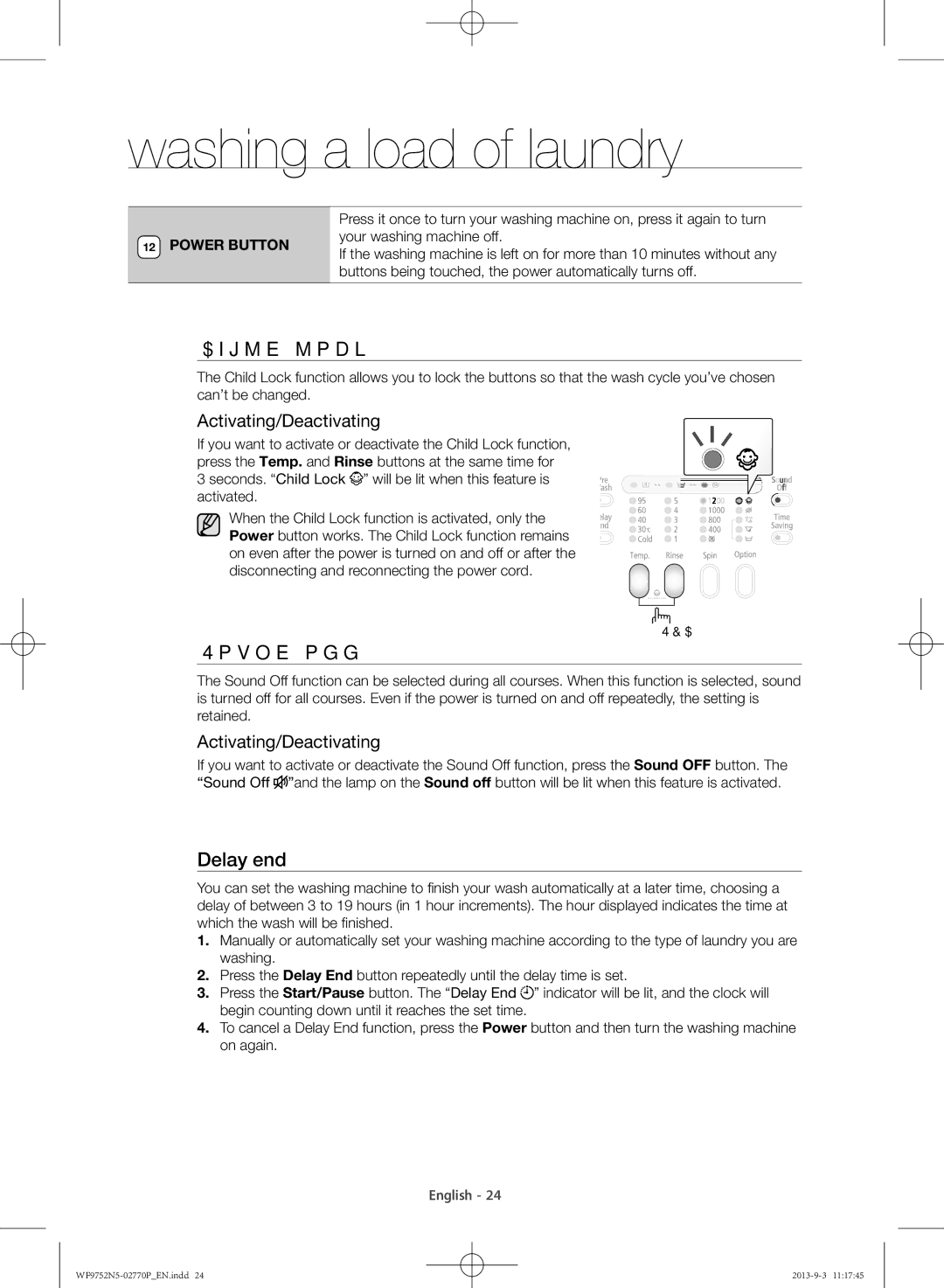 Samsung WF9752N5W/SV, WF9752N5C/XSV manual Sound off, Activating/Deactivating 