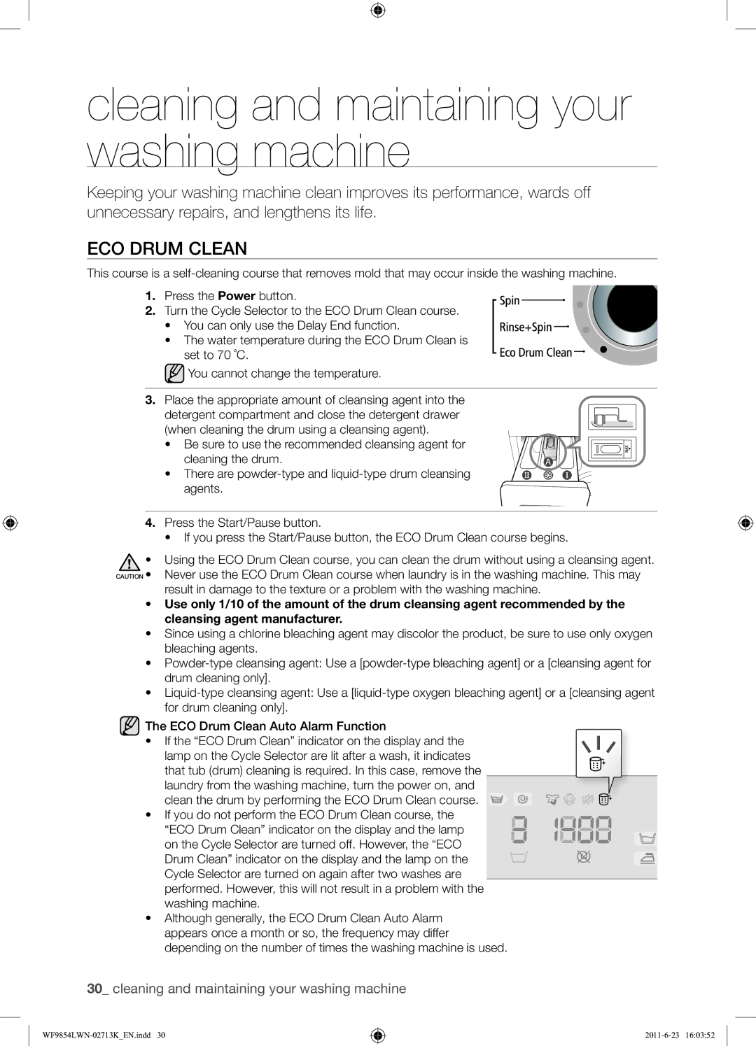 Samsung WF9854LWN1/YL manual Cleaning and maintaining your washing machine, ECO Drum Clean 