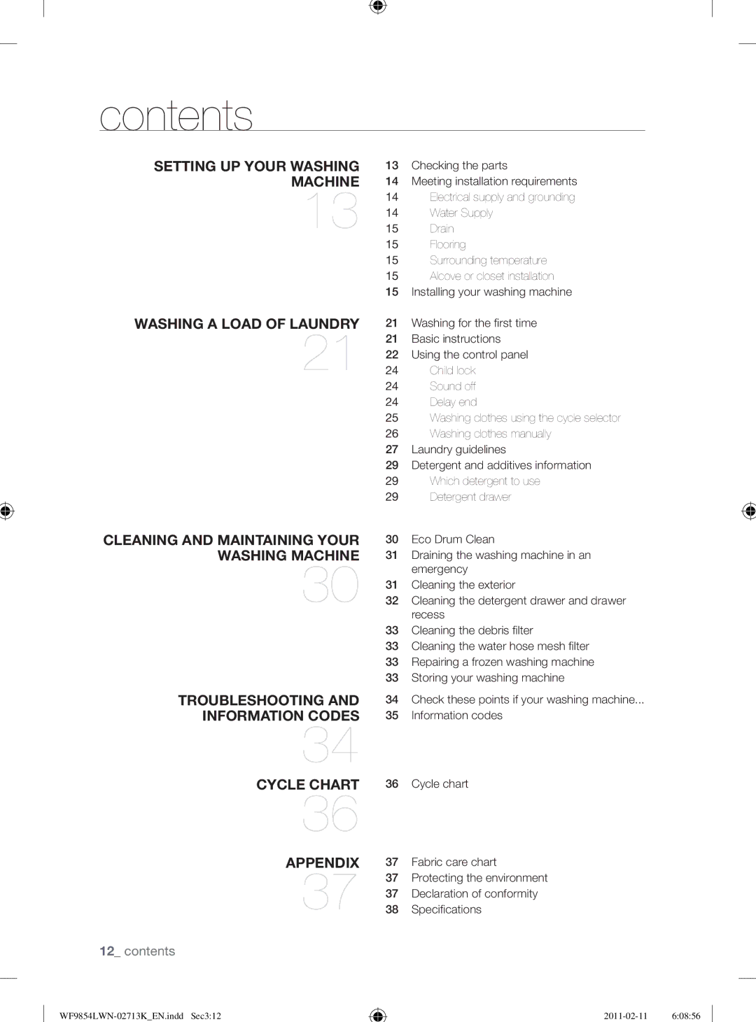 Samsung WF9854LWN/YL manual Contents 