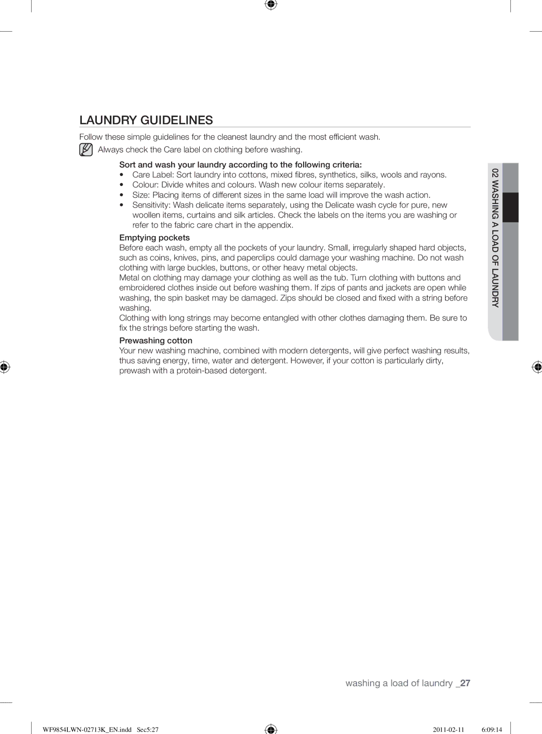 Samsung WF9854LWN/YL manual Laundry Guidelines 