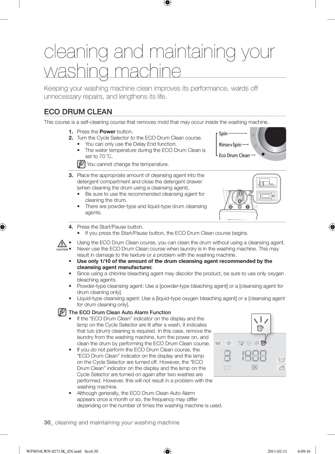 Samsung WF9854LWN/YL manual Cleaning and maintaining your washing machine, ECO Drum Clean 