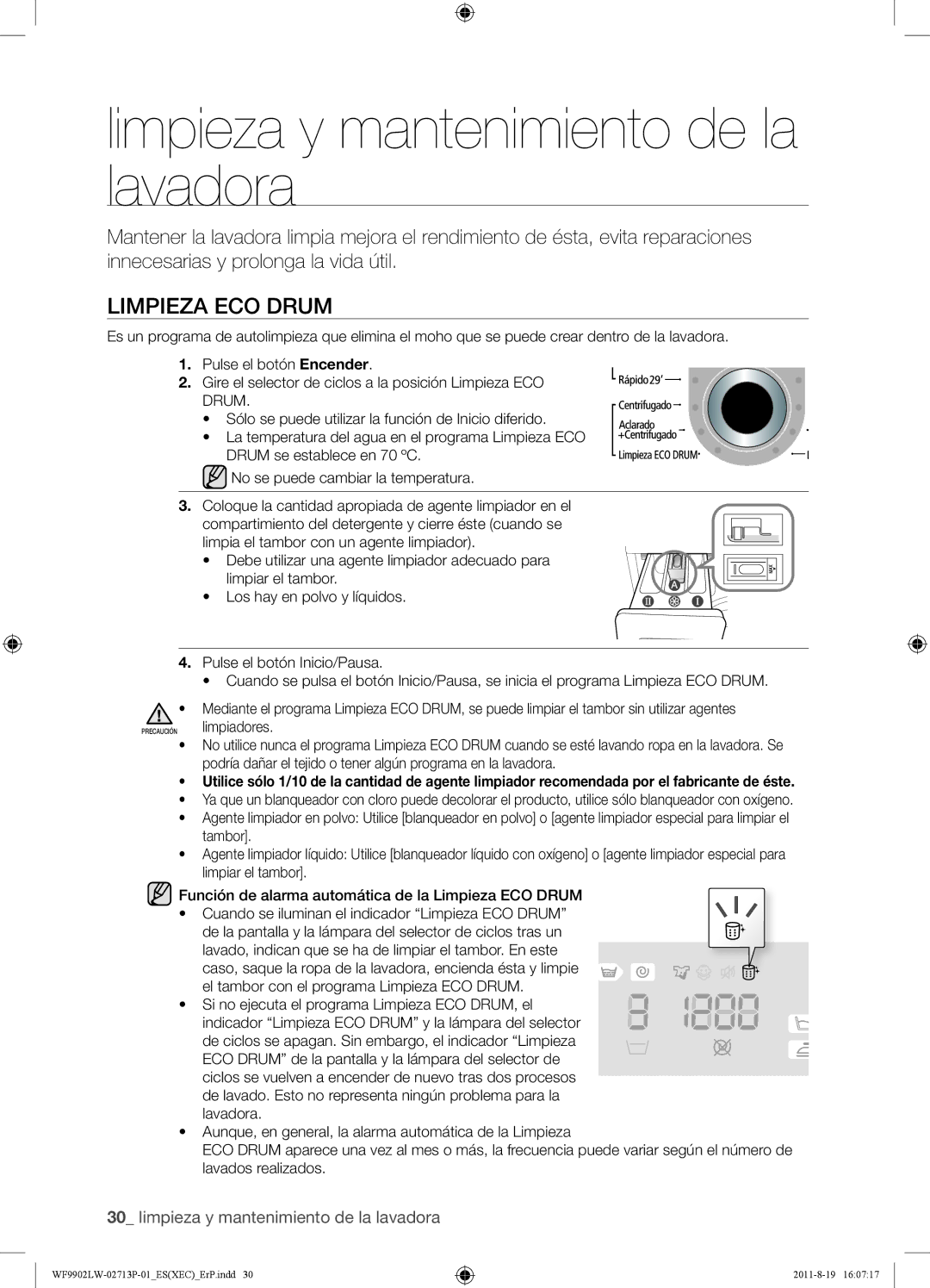 Samsung WF9902LWE/XEC, WF9902LWE1/XEC manual Limpieza y mantenimiento de la lavadora, Limpieza ECO Drum 