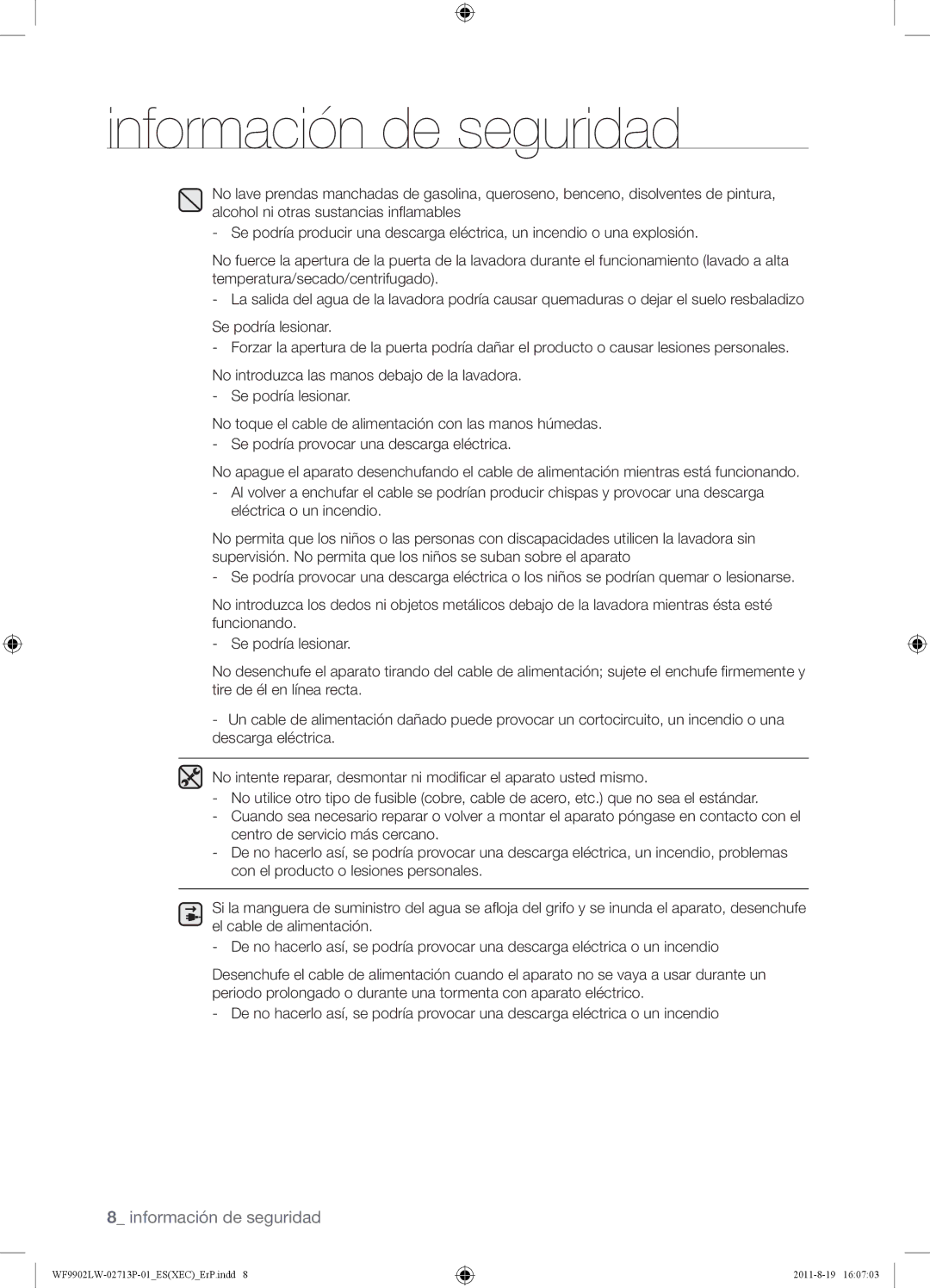 Samsung WF9902LWE/XEC, WF9902LWE1/XEC manual Información de seguridad 