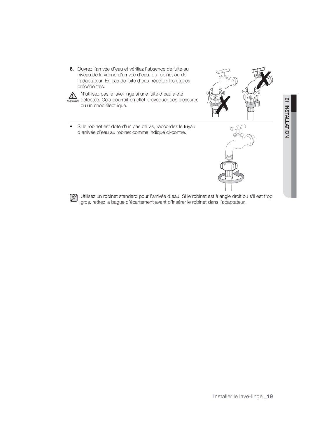 Samsung WF9904AWE1/XEF, WF9904AWE/XEF, WF9804LWV/XEF, WF9902AWE/XEF, WF9802LWV/XEF manual Installation 